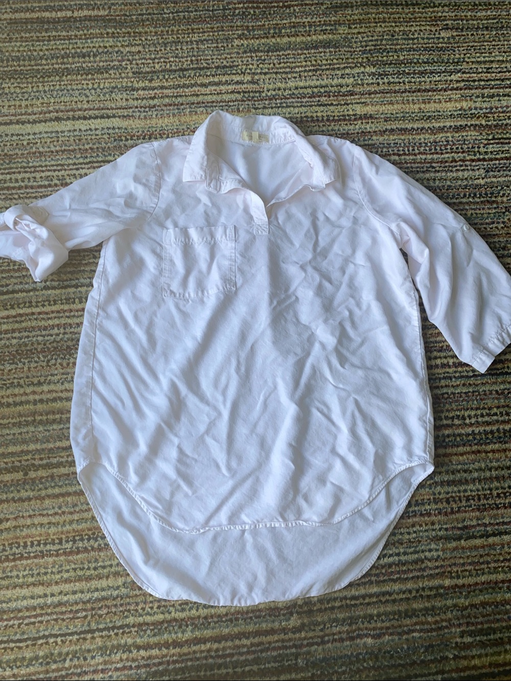 Side Stitch Collared Button Tunic Shirt with Roll Sleeves